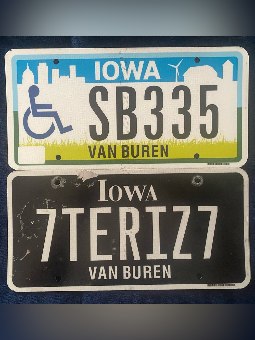 IOWA VAN BUREN DISABLED & BLACKOUT SERIES LICENSE PLATES - LOT OF 2